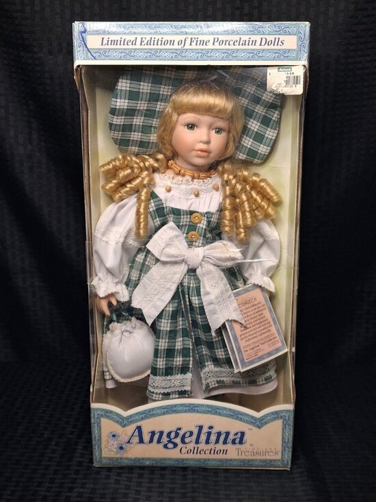 Angelina Other - Vintage 2001 Angelina Collection Fine Porcelain Doll Green Plaid NIB w/ COA